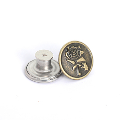 Antique Bronze Alloy Button Pins for Jeans, Nautical Buttons, Garment Accessories, Round with Rose, Antique Bronze, 17mm