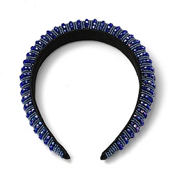 Blue Bling Bling Glass Beaded Hairband, Wide Edge Headwear, Party Hair Accessories for Women Girls, Blue, 30mm