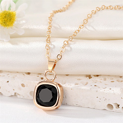 Black square necklace Stylish Crystal Geometric Necklace with Square Diamonds and French Gold Trim