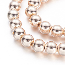 Rose Gold Plated Electroplate Non-magnetic Synthetic Hematite Beads Strands, Round, Rose Gold Plated, 6mm, Hole: about 1.0~1.2mm, about 70pcs/strand, 15.7 inch