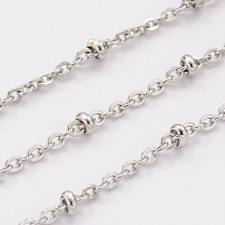 Stainless Steel Color 304 Stainless Steel Cable Chains, Satellite Chains, Soldered, with Spool, Rondelle Beads, Stainless Steel Color, 2mm, about 32.8 Feet(10m)/roll