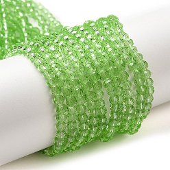 Lime Transparent Glass Beads Strands, Faceted(32 Facets), Round, Lime, 3~3.5mm, Hole: 0.6mm, about 174~175pcs/strand, 21.18~21.34 inch(53.8~54.2cm)