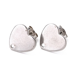 Stainless Steel Color 304 Stainless Steel Stud Earring Findings, with Ear Nuts, Heart, Stainless Steel Color, 12x13mm, Hole: 1.5mm, Pin: 0.7mm