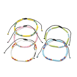 Mixed Color Glass Seed Braided Bead Bracelet for Women, Mixed Color, Inner Diameter: 2-1/4~4 inch(5.7cm~10cm)
