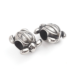 Antique Silver 304 Stainless Steel European Beads, Large Hole Beads, Tortoise, Antique Silver, 14.8x14.8x9.8mm, Hole: 6x5.2mm
