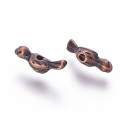 Red Copper Tibetan Style Alloy Beads, Lead Free and Cadmium Free, Bird, Red Copper, 12x4x3.5mm, Hole: 1mm