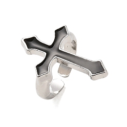 Stainless Steel Color Alloy Open Cuff Rings, Cross, Stainless Steel Color, Inner Diameter: 18.2mm