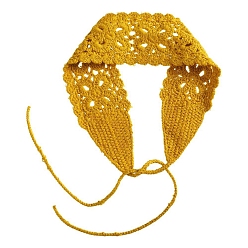 Gold Solid Color Flower Crochet Wool Elastic Headbands, Wide Hair Accessories for Girls, Gold, 900x63mm