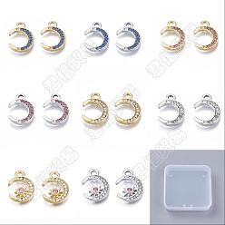 Platinum & Golden 48Pcs 8 Style Alloy Pendants, with Rhinestone, Crescent Moon Charms & Star, Mixed Color, 15.5x11.5x2.5mm, 16x12x2mm, 6pcs/style