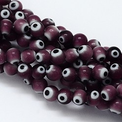 Purple Handmade Evil Eye Lampwork Round Bead Strands, Purple, 8mm, Hole: 1mm, about 49pcs/strand, 14.17 inch