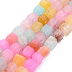Pearl Pink Natural Agate Beads Strands, Dyed & Heated, Cube, Pearl Pink, 5~8x4~8x4~6mm, Hole: 1.2mm, about 50pcs/strand, 14.76 inch(37.5cm)