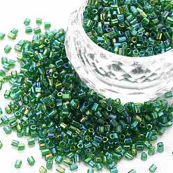 Sea Green Glass Bugle Beads, Transparent Colours Rainbow, Sea Green, 2.5~3x2mm, Hole: 0.9mm, about 15000pcs/pound