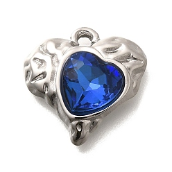 Сапфир 304 подвески из нержавеющей стали, со стразами, цвет нержавеющей стали, сердце, сапфир, 16.5x16.5x5.5 мм, отверстие : 1.8 мм