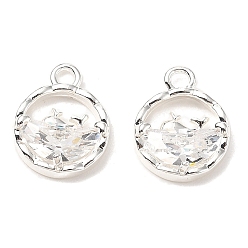 Прозрачный Латунные микро проложить кубического циркония прелести, плоские круглые с дельфином, 925 серебро покрытием, прозрачные, 12.5x9.5x3 мм, отверстие : 1.6 мм
