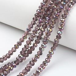 Old Rose Electroplate Transparent Glass Beads Strands, Half Rose Gold Plated, Faceted, Rondelle, Old Rose, 8x6mm, Hole: 1mm, about 65~68pcs/strand, 15.7~16.1 inch(40~41cm)