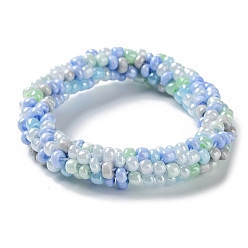 Sky Blue Crochet Glass Beads Braided Stretch Bracelet, Nepel Boho Style Bracelet, Sky Blue, Inner Diameter: 1-3/4 inch(4.5cm)