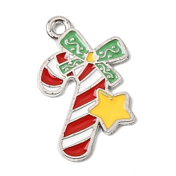 Candy Cane Рождественские эмали сплава подвески, платина, прелести леденца, 22x15x1 мм, отверстие : 1.6 мм