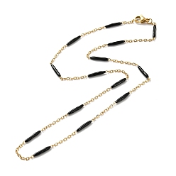 Черный Колье с цепочкой из эмалевых звеньев, с ионным покрытием (ip) 304 бордюрные цепи из нержавеющей стали для женщин, золотые, чёрные, 17.72 дюйм (45 см)