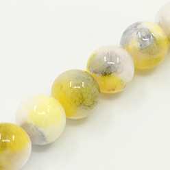 Yellow Natural Persian Jade Beads Strands, Dyed, Round, Yellow, 6mm, Hole: 1mm, about 62pcs/strand, 16 inch