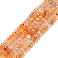 Coral Natural Agate Beads Strands, Faceted Round, Dyed & Heated, Coral, 3.7~4x3.9~4.3mm, Hole: 0.8mm, about 89~93pcs/strand, 13.98''(35.5cm)