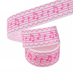 Pearl Pink Printed Polyester Grosgrain Ribbons, Musical Note, Pearl Pink, 1 inch(25mm), 10 yards/roll