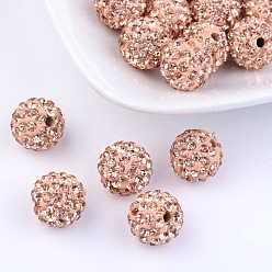 Light Peach Grade A Rhinestone Pave Disco Ball Beads, for Unisex Jewelry Making, Round, Light Peach, PP7(1.35~1.4mm), 6mm, Hole: 0.8mm