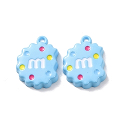 Светло-Голубой Подвески из эмалевого сплава с распыляемой краской, стойки покрытие, печенье с подвесками в виде буквы М, Небесно-голубой, 21x15.5x4 мм, отверстие : 1.8 мм