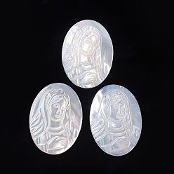 White Shell Natural White Shell Cabochons, Religion, Oval with Virgin Mary, 29.5x21x3mm