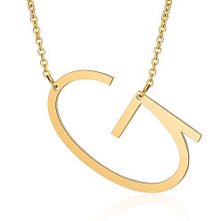 Letter G 201 Stainless Steel Initial Pendants Necklaces, with Cable Chains, Letter, Letter.G, 17.3~18.3 inch(44~46.5cm)x1.5mm, LetterG: 37x21.5x1mm