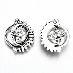 Antique Silver Tibetan Style Alloy Pendants, Lead Free & Cadmium Free, Half Sun with Moon, Antique Silver, 20x16x3.5mm, Hole: 1mm, about 318pcs/500g