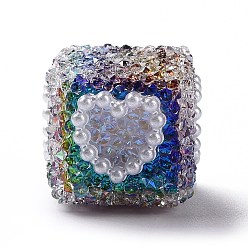 Colorful Acrylic Beads, No Hole/Undrilled, Cube with Heart, Colorful, 18x17x18mm