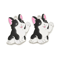 Бледно-Розовый Стойки обшивки сплава эмали подвески, без кадмия и без свинца, платина, собачий шарм, розовый жемчуг, 28.5x25x1.5 мм, отверстие : 1.8 мм