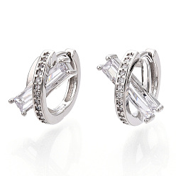 Платина Серьги-кольца из латуни с микропаве из кубического циркония, прямоугольные, платина, 13.5x13.5 мм