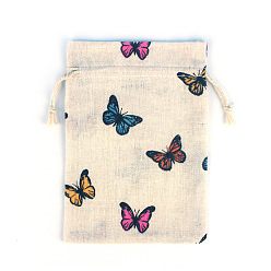 Бабочка Прямоугольник мешковина упаковочных мешочков шнурок сумка, на Рождество, свадьба и упаковка поделки, бабочка, 14x10 см
