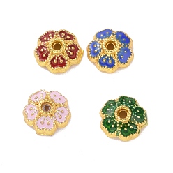 Mixed Color Alloy Enamel Bead Caps, Cadmium Free & Lead Free, Long-Lasting Plated, Golden, Flower, Mixed Color, 6x2.2mm, Hole: 0.9mm