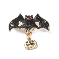 Bat Alloy Glass Rhinestone Brooches, Enamel Pins, for Halloween, Bat, 34mm