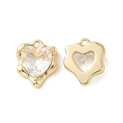 Clear Brass Micro Pave Cubic Zirconia Charms, Heart Charm, Real 18K Gold Plated, Clear, 13x11x4.5mm, Hole: 1.2mm