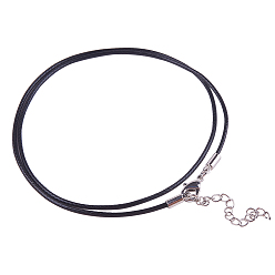Black Waxed Cotton Cord Necklace Making, with Zinc Alloy Lobster Claw Clasps and Brass Findings, Nickel Free, Platinum Metal Color, Black, 2mm, 18.1 inch