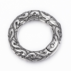 Antique Silver 316 Surgical Stainless Steel Textured Spring Gate Rings, O Rings, Ring, Antique Silver, 6 Gauge, 20x4mm, Inner Diameter: 13mm