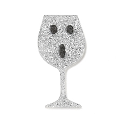 Silver Cute Glitter Acrylic Pendants, Goblet with Face Charms, Silver, 43.5x21.5x2.3mm, Hole: 1.8mm