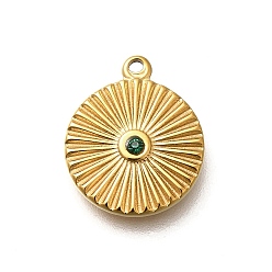 Папоротник Зеленый 304 из нержавеющей стали амулеты горный хрусталь, ионное покрытие (ip), реальный 14 k позолоченный, плоские круглые прелести, Папоротник зеленый, 14.5x12x2.5 мм, отверстие : 1.3 мм