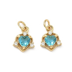 Светло-Голубой Латунные микро проложить кубического циркония подвески, сердце прелести, без свинца и без кадмия, стойки покрытие, долговечный, реальный 18 k позолоченный, Небесно-голубой, 10x8x3 мм, Перейти кольцо: 4x0.8 мм, 2.5 мм внутренним диаметром