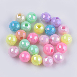 Mixed Color Opaque Acrylic Beads, AB Color ,Round, Mixed Color, 8x7.5mm, Hole: 2.5mm, about 2170pcs/500g