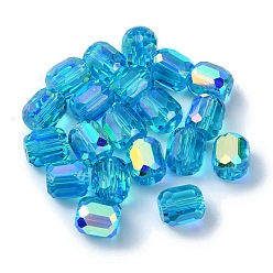 Deep Sky Blue AB Color Plated Glass Beads, Faceted Barrel, Deep Sky Blue, 8.5x7.5mm, Hole: 1.4mm