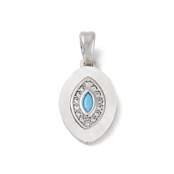 Голубой Латунные микро проложить кубического циркония подвески, с оболочкой, овальные амулеты, голубой, 16x10x3 мм, отверстие : 4x2 мм