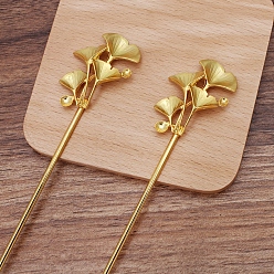 Golden Iron Hair Stick Findings, with Alloy Cabochons Settings, Flower, Golden, Tray: 4mm and 6mm and 8mm, 157x31x8mm