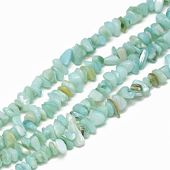 Pale Turquoise Freshwater Shell Beads Strands, Dyed, Chip, Pale Turquoise, 4~14x4~8x1~8mm, Hole: 1mm, about 210~250pcs/strand, 31.4 inch