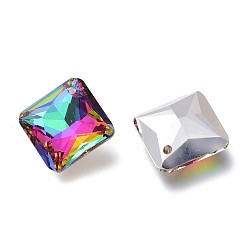 Volcano Glass Rhinestone Pendants, Back Plated, Faceted, Square/Rhombus, Volcano, 20x20x7.5mm, Hole: 1.6mm
