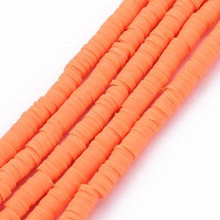 Coral Handmade Polymer Clay Bead Strands, Heishi Beads, Disc/Flat Round, Coral, 4x0.5~1mm, Hole: 1.5mm, about 320~447pcs/strand, 15.74~16.92 inch