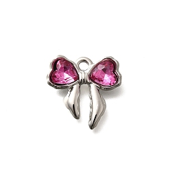 Роза 304 подвески из нержавеющей стали, со стразами, бантом, цвет нержавеющей стали, роза, 18x18x4.5 мм, отверстие : 1.8 мм